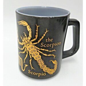 Federal Glass Zodiac Mug-Black and Gold-Milk Glass-1970s-Scorpio the Scorpion